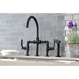 Whitaker Two-Handle 4-Hole Deck Mount Industrial Style Bridge Kitchen Faucet with Brass Side Sprayer