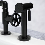 Webb Two-Handle 4-Hole Deck Mount Knurled Handle Bridge Kitchen Faucet with Brass Sprayer