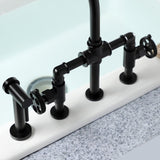 Webb Two-Handle 4-Hole Deck Mount Knurled Handle Bridge Kitchen Faucet with Brass Sprayer