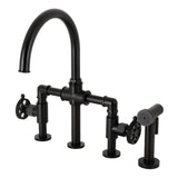 Webb Two-Handle 4-Hole Deck Mount Knurled Handle Bridge Kitchen Faucet with Brass Sprayer