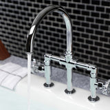 Fuller Two-Handle 4-Hole Deck Mount Industrial Style Bridge Kitchen Faucet with Brass Side Sprayer