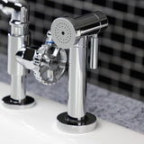 Fuller Two-Handle 4-Hole Deck Mount Industrial Style Bridge Kitchen Faucet with Brass Side Sprayer