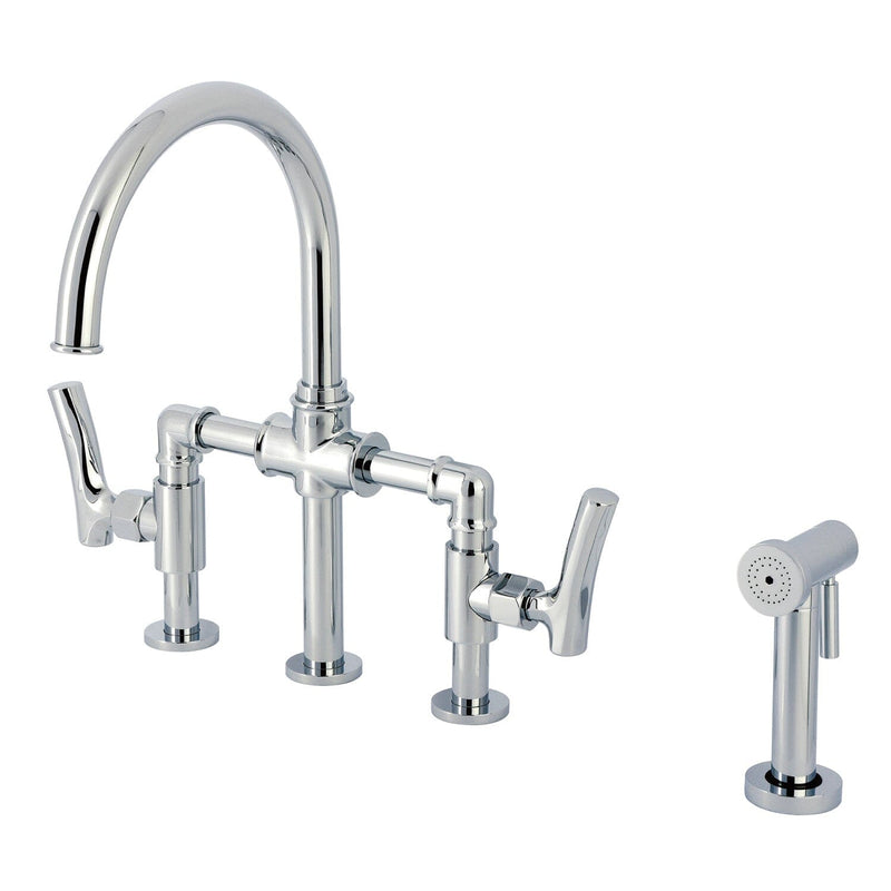 Hallerbos Two-Handle 4-Hole Deck Mount Bridge Kitchen Faucet with Brass Side Sprayer