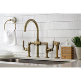 Whitaker Two-Handle 4-Hole Deck Mount Industrial Style Bridge Kitchen Faucet with Brass Side Sprayer