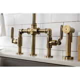 Whitaker Two-Handle 4-Hole Deck Mount Industrial Style Bridge Kitchen Faucet with Brass Side Sprayer