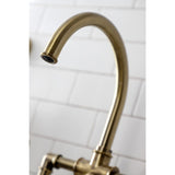 Whitaker Two-Handle 4-Hole Deck Mount Industrial Style Bridge Kitchen Faucet with Brass Side Sprayer