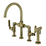 Whitaker Two-Handle 4-Hole Deck Mount Industrial Style Bridge Kitchen Faucet with Brass Side Sprayer