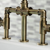 Webb Two-Handle 4-Hole Deck Mount Knurled Handle Bridge Kitchen Faucet with Brass Sprayer