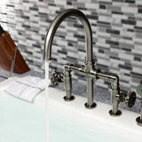 Fuller Two-Handle 4-Hole Deck Mount Industrial Style Bridge Kitchen Faucet with Brass Side Sprayer