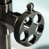 Webb Two-Handle 4-Hole Deck Mount Knurled Handle Bridge Kitchen Faucet with Brass Sprayer