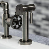 Webb Two-Handle 4-Hole Deck Mount Knurled Handle Bridge Kitchen Faucet with Brass Sprayer