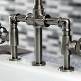 Webb Two-Handle 4-Hole Deck Mount Knurled Handle Bridge Kitchen Faucet with Brass Sprayer