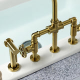 Fuller Two-Handle 4-Hole Deck Mount Industrial Style Bridge Kitchen Faucet with Brass Side Sprayer