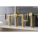 Whitaker Two-Handle 4-Hole Deck Mount Industrial Style Bridge Kitchen Faucet with Brass Side Sprayer