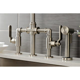Whitaker Two-Handle 4-Hole Deck Mount Industrial Style Bridge Kitchen Faucet with Brass Side Sprayer