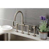 Whitaker Two-Handle 4-Hole Deck Mount Industrial Style Bridge Kitchen Faucet with Brass Side Sprayer