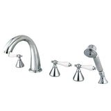 Three-Handle 5-Hole Deck Mount Roman Tub Faucet with Hand Shower
