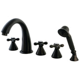 Roman Three-Handle 5-Hole Deck Mount Roman Tub Faucet with Hand Shower