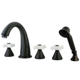 Milano Three-Handle 5-Hole Deck Mount Roman Tub Faucet with Hand Shower