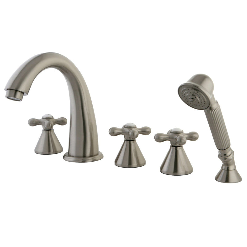 Roman Three-Handle 5-Hole Deck Mount Roman Tub Faucet with Hand Shower