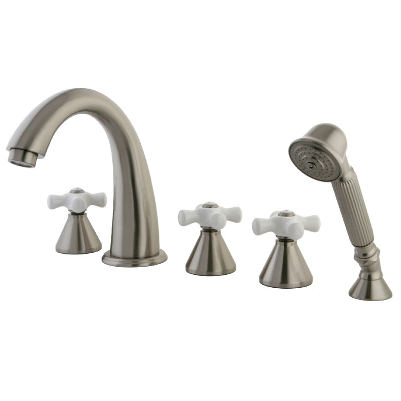Milano Three-Handle 5-Hole Deck Mount Roman Tub Faucet with Hand Shower