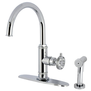 Webb Single-Handle 1-Hole Deck Mount Kitchen Faucet with Knurled Handle and Brass Side Sprayer