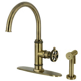 Webb Single-Handle 1-Hole Deck Mount Kitchen Faucet with Knurled Handle and Brass Side Sprayer