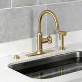 Webb Single-Handle 1-Hole Deck Mount Kitchen Faucet with Knurled Handle and Brass Side Sprayer