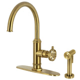 Webb Single-Handle 1-Hole Deck Mount Kitchen Faucet with Knurled Handle and Brass Side Sprayer