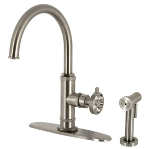 Webb Single-Handle 1-Hole Deck Mount Kitchen Faucet with Knurled Handle and Brass Side Sprayer