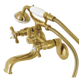 Essex Three-Handle 2-Hole Wall Mount Clawfoot Tub Faucet with Handshower