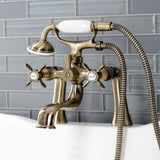 Essex Three-Handle 2-Hole Deck-Mount Clawfoot Tub Faucet with Hand Shower