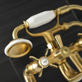 Essex Three-Handle 2-Hole Deck-Mount Clawfoot Tub Faucet with Hand Shower