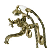 Kingston Three-Handle 2-Hole Tub Wall Mount Clawfoot Tub Faucet with Hand Shower