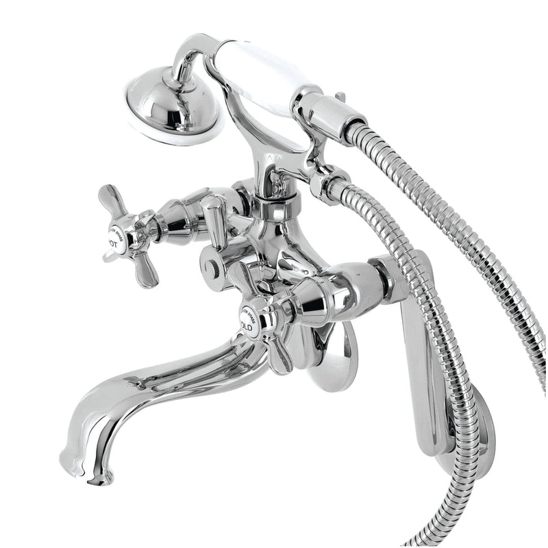 Kingston Three-Handle 2-Hole Tub Wall Mount Clawfoot Tub Faucet with Hand Shower