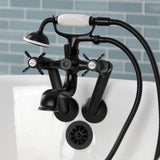 Kingston Three-Handle 2-Hole Tub Wall Mount Clawfoot Tub Faucet with Hand Shower