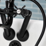 Kingston Three-Handle 2-Hole Tub Wall Mount Clawfoot Tub Faucet with Hand Shower