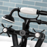 Kingston Three-Handle 2-Hole Tub Wall Mount Clawfoot Tub Faucet with Hand Shower