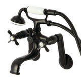 Kingston Three-Handle 2-Hole Tub Wall Mount Clawfoot Tub Faucet with Hand Shower