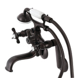 Kingston Three-Handle 2-Hole Tub Wall Mount Clawfoot Tub Faucet with Hand Shower