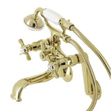 Kingston Three-Handle 2-Hole Tub Wall Mount Clawfoot Tub Faucet with Hand Shower