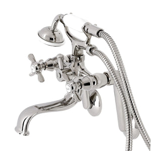 Kingston Three-Handle 2-Hole Tub Wall Mount Clawfoot Tub Faucet with Hand Shower