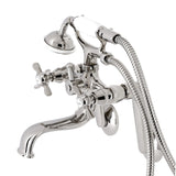 Kingston Three-Handle 2-Hole Tub Wall Mount Clawfoot Tub Faucet with Hand Shower