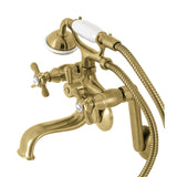 Kingston Three-Handle 2-Hole Tub Wall Mount Clawfoot Tub Faucet with Hand Shower