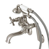 Kingston Three-Handle 2-Hole Tub Wall Mount Clawfoot Tub Faucet with Hand Shower