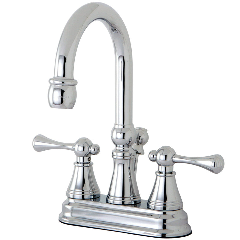 Restoration Double-Handle 3-Hole Deck Mount 4-Inch Centerset Bathroom Faucet with Brass Pop-Up