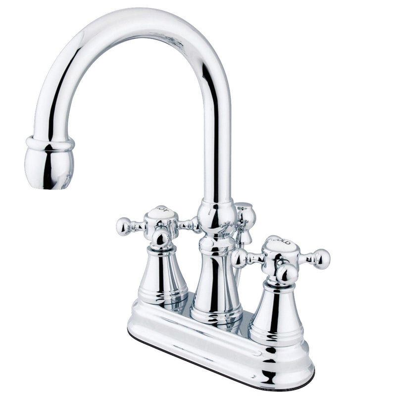 Vintage Double-Handle 3-Hole Deck Mount 4-Inch Centerset Bathroom Faucet with Brass Pop-Up
