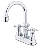 Vintage Double-Handle 3-Hole Deck Mount 4-Inch Centerset Bathroom Faucet with Brass Pop-Up