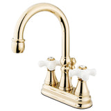 Governor Double-Handle 3-Hole Deck Mount 4-Inch Centerset Bathroom Faucet with Brass Pop-Up