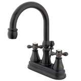 Restoration Double-Handle 3-Hole Deck Mount 4-Inch Centerset Bathroom Faucet with Brass Pop-Up